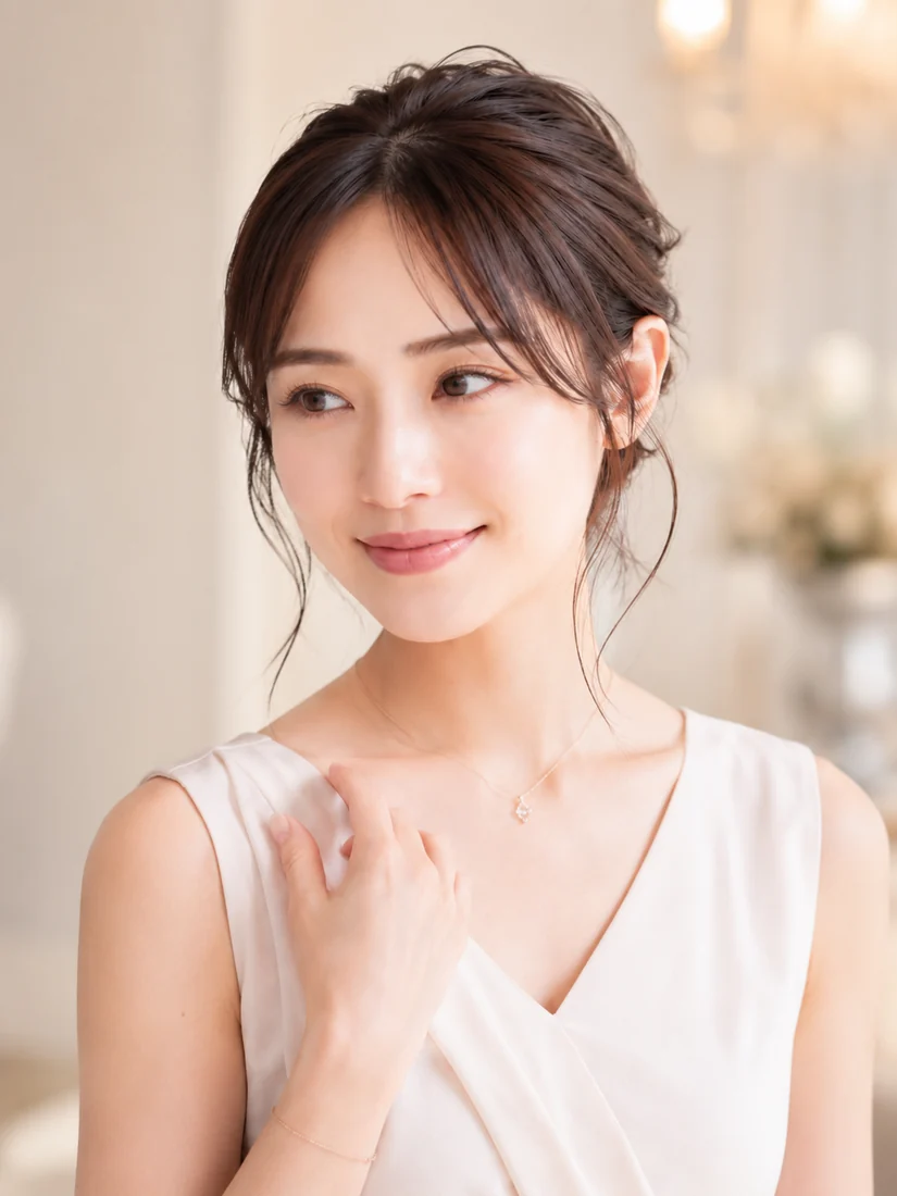 上質なラウンジで微笑む、匠-TOKYOの会員女性の横顔